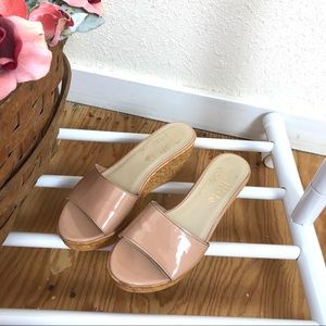 Callisto of California Pink/Nude Cork Wedges 7 👠